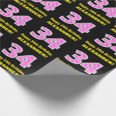 34誕生日:ピンクストライプのハートと34+名前 ラッピングペーパー (角)