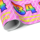 34誕生日:ピンクストライプのハート、レインボー# 34 ラッピングペーパー (ロールコーナー)