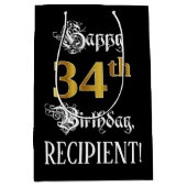 34誕生日~ファンシースクリプト;フェイク金ゴールド検索;名前 ミディアムペーパーバッグ (正面)