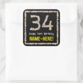 34誕生日:フローラ花数名前をカスタムする スクエアシール (バッグ)