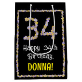 34誕生日:フローラ花数名前をカスタムする ミディアムペーパーバッグ (裏面)