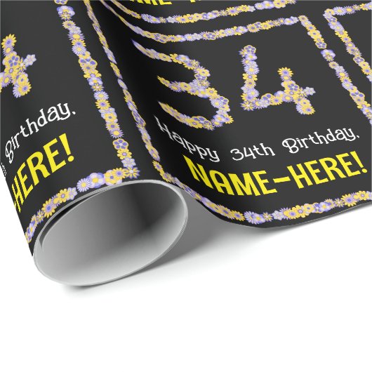 34誕生日:フローラ花数名前をカスタムする ラッピングペーパー (ロールコーナー)