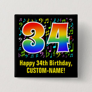 34誕生日:ミュージカラフルックシンボル,レインボー34 缶バッジ