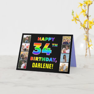 34誕生日：レインボー文字カスタム、写真&名前 カード