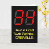 34誕生日:レッドデジタルクロックスタイル"34" +名前 カード (黄色い花)