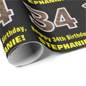 34誕生日：名前フェイク&木目パターン「34」 ラッピングペーパー (ロールコーナー)