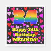 34誕生日:愛するハートパターン、虹# 34 スタンダードランチョンナプキン (正面)