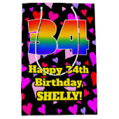 34誕生日：愛するハートパターン、虹# 34 ミディアムペーパーバッグ (正面)