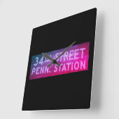 34通りニューヨークNYタイル駅の標識 スクエア壁時計 (傾斜)