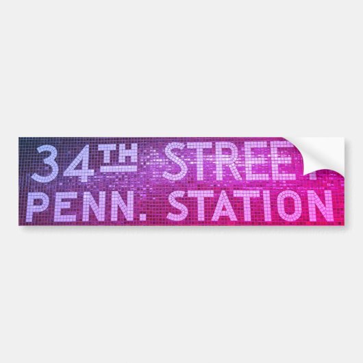 34通りニューヨークNYタイル駅の標識 バンパーステッカー (正面)
