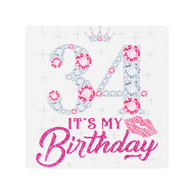 34 It's My誕生日1988 34誕生日ギフトティーFo メタルプリント (正面)