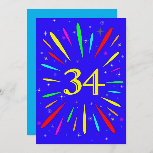 34th誕生日パーティーの招待状の爆発 招待状 (正面/裏面)