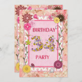 34th誕生日パーティーへの招待とフローラ枠 招待状 (正面/裏面)