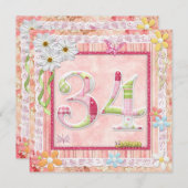 34th誕生日パーティースクラップブック作りスタイル 招待状 (正面/裏面)