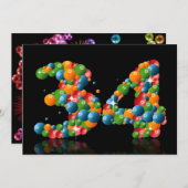 34th誕生日パーティー、泡とボール 招待状 (正面/裏面)