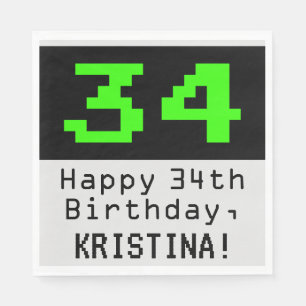34th誕生日 – ネルディ/オタク系のスタイル「34」と名前 スタンダードランチョンナプキン