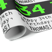 34th誕生日 – ネルディ/オタク系のスタイル「34」と名前 ラッピングペーパー (ロールコーナー)