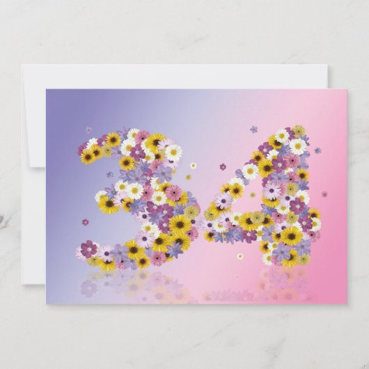 34th Birthdayパーティー、花の文字 招待状 (正面)