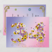 34th Birthdayパーティー、花の文字 招待状 (正面/裏面)