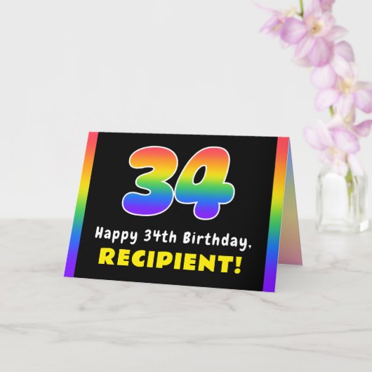 34th Birthday: Colorful Rainbow # 34, Custom Name カード (蘭)