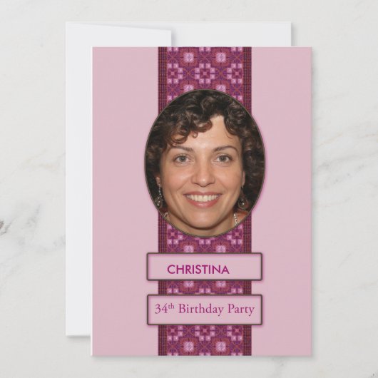 34th Birthday Party招待写真と名前 招待状 (正面)
