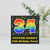 34th Birthday Party:おもしろいミュージックシンボルRainbow 34 招待状 (スタンド正面)