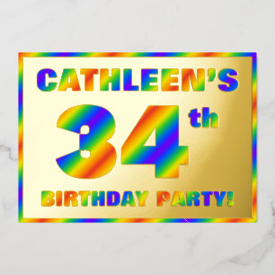 34th Birthday Party —おもしろい、レインボースペクトル「34」 箔招待状