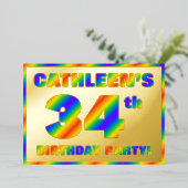 34th Birthday Party —おもしろい、レインボースペクトル「34」 箔招待状 (立ち正面)