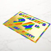 34th Birthday Party —おもしろい、レインボースペクトル「34」 箔招待状 (回転した状態)