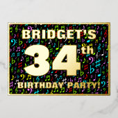 34th Birthday Party —おもしろい、音楽シカラフルンボル 箔招待状 (正面)