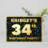 34th Birthday Party —おもしろい、音楽シカラフルンボル 箔招待状 (立ち正面)