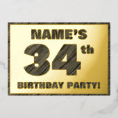 34th Birthday Party — はっきりした Wood Grainフェイク文字 箔招待状 (正面)