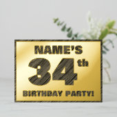 34th Birthday Party — はっきりした Wood Grainフェイク文字 箔招待状 (立ち正面)