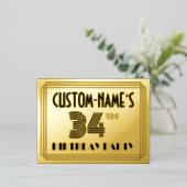 34th Birthday Party ～アールデコスタイル「34」 +名前 箔招待状ポストカード (立ち正面)