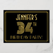 34th Birthday Party —アールデコスタイル「34」 +名前 箔招待状 (正面)