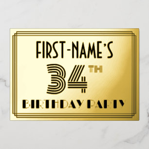 34th Birthday Party —アールデコスタイル「34」 & Name 箔招待状