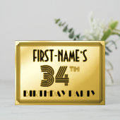 34th Birthday Party —アールデコスタイル「34」 & Name 箔招待状 (立ち正面)