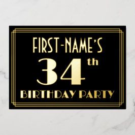 34th Birthday Party:アールデコルック"34"、名前 箔招待状