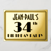 34th Birthday Party —アールデコ検索「34」 +名前 箔招待状 (正面)