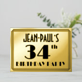 34th Birthday Party —アールデコ検索「34」 +名前 箔招待状 (立ち正面)