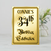 34th Birthday Party – スクリプエレガントト+名前をカスタムする 箔招待状 (立ち正面)