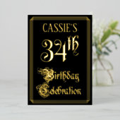 34th Birthday Party – スクリプファンシート&名前をカスタムする 箔招待状 (立ち正面)