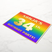 34th Birthday Party: Fun, Colorful Rainbow Pattern 箔招待状 (回転した状態)