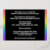 34th Birthday Party: Fun, Colorful Rainbow Pattern 箔招待状 (裏面)