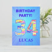 34th Birthday Party Invitation名前の追加 招待状 (スタンド正面)