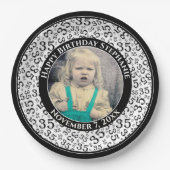 35あなたの写真の乱数パターン黒/白 ペーパープレート (正面)