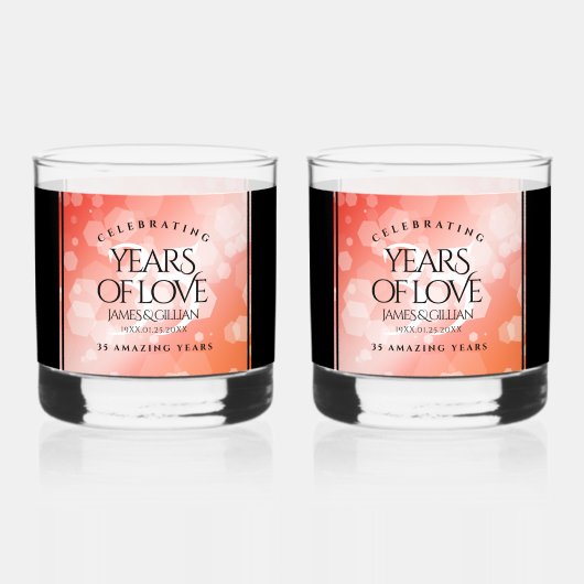 35エレガントthコーラル結婚ズ記念お祝い ウイスキーグラス (正面)