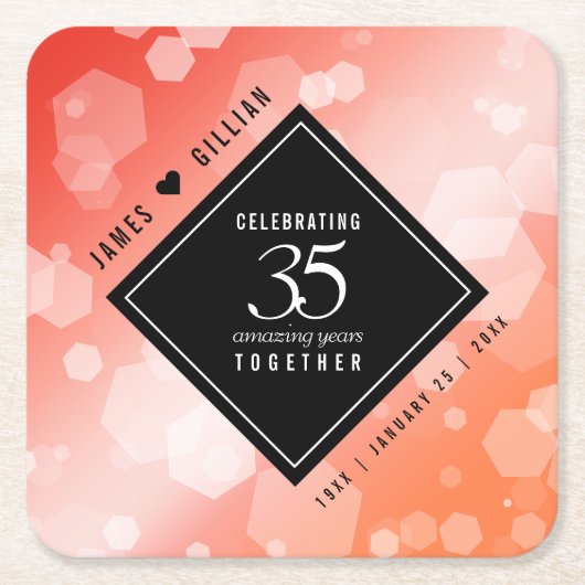35エレガントthコーラル結婚ズ記念お祝い スクエアペーパーコースター (正面)