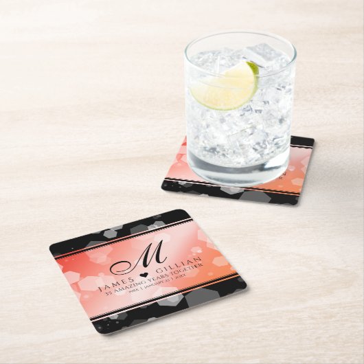 35エレガントthコーラル結婚ズ記念お祝い スクエアペーパーコースター (インサイチュ)