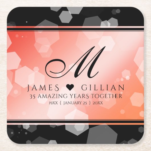 35エレガントthコーラル結婚ズ記念お祝い スクエアペーパーコースター (正面)